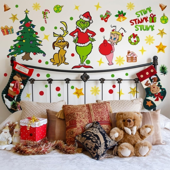Other - Festive Grinch Holiday Wall Decals - Green, Red, Yellow